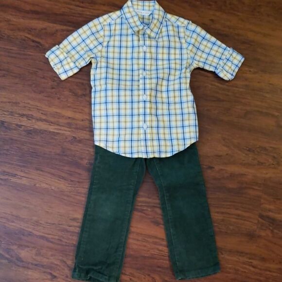 Janie and Jack Preppy Trendy Blue Yellow Plaid Green Corduroy Fall Set Size 3t - Picture 1 of 7
